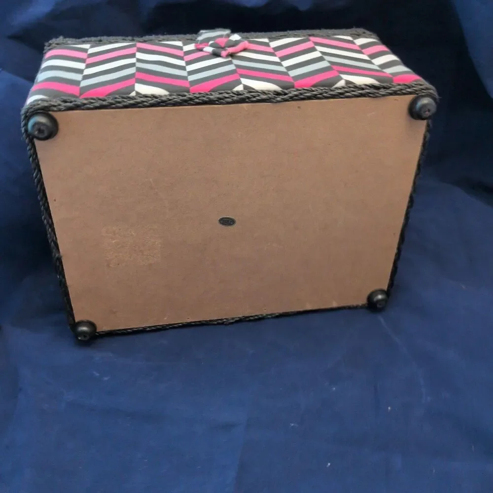 Caboodles Fabric Sewing Basket Case Pink Black Chevron Organiser Vintage Style